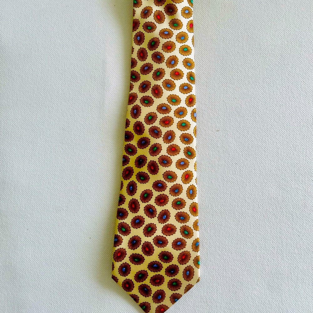 Burberry Yellow Silk Tie with Multicolor Rosettes France NNT
